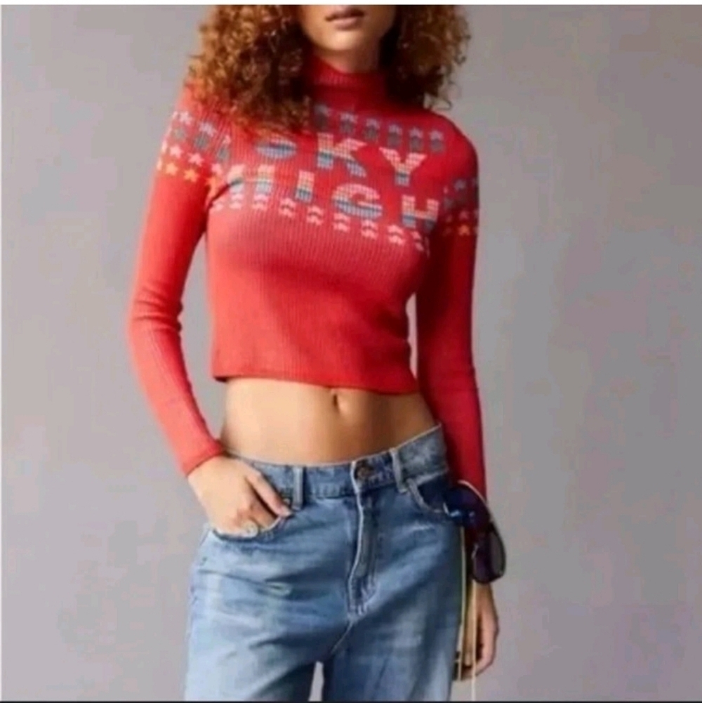 Urban Outifitters BDG Shauna Sky High Vibrant Red Turtleneck  Sweater